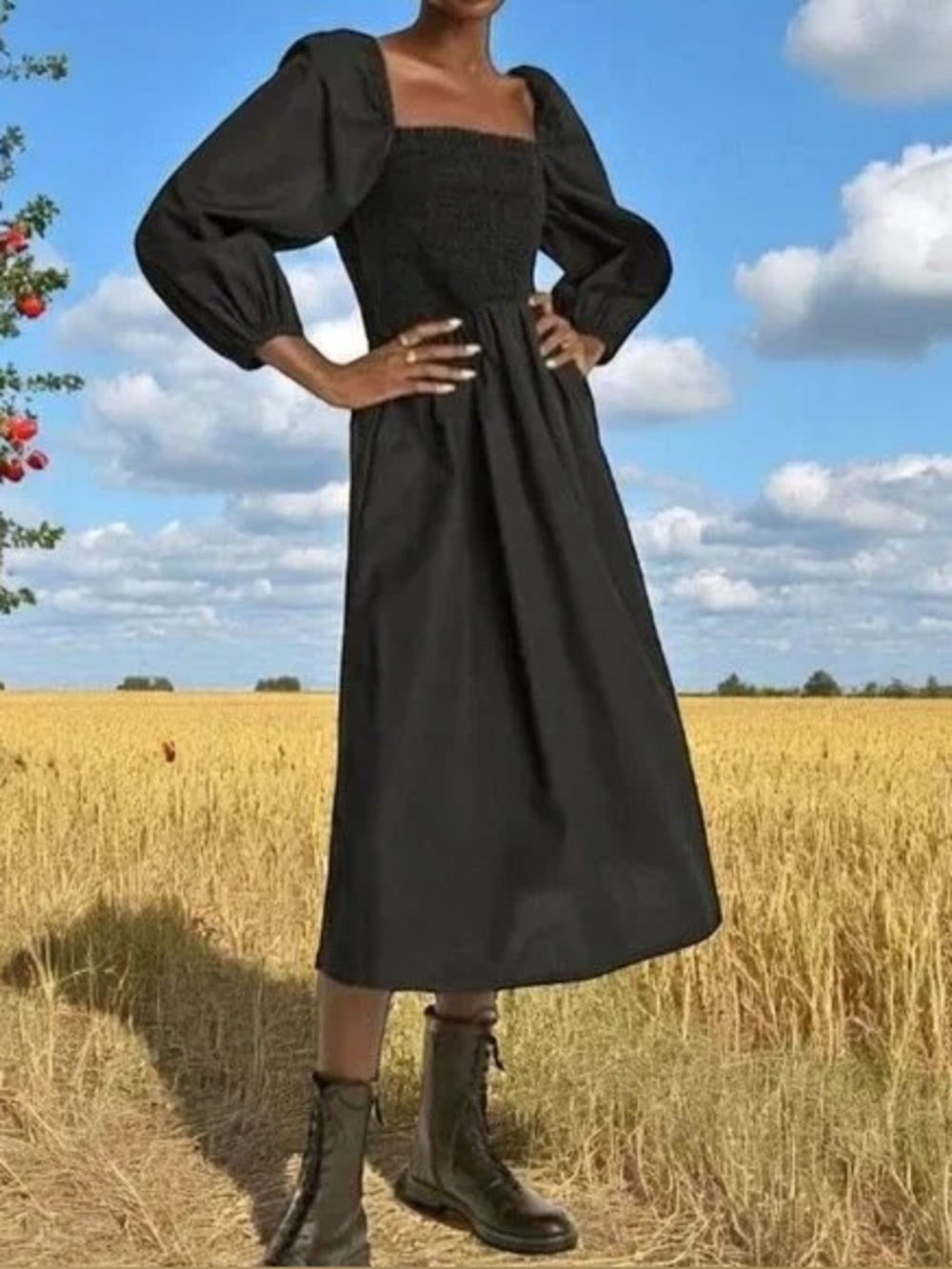 Jcrew NWT Smocked Puffed Sleeve Midi Dress XXS in black linen